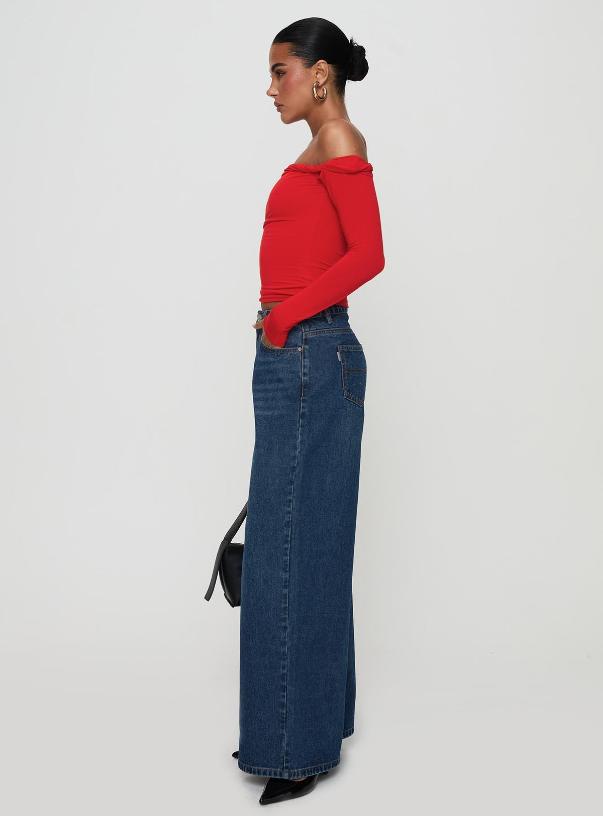 Naylor Rip Mid Rise Wide Leg Jeans Dark Blue Wash