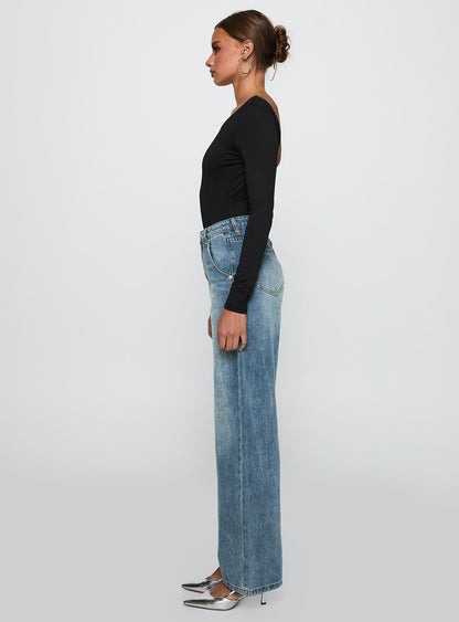 Sacramento High Rise Straight Leg Jeans Mid Blue Denim