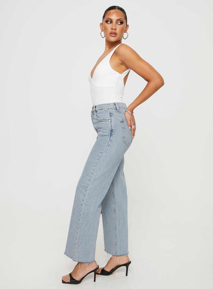Fawcett High Rise Straight Leg Jeans Light Blue Wash Denim Tall