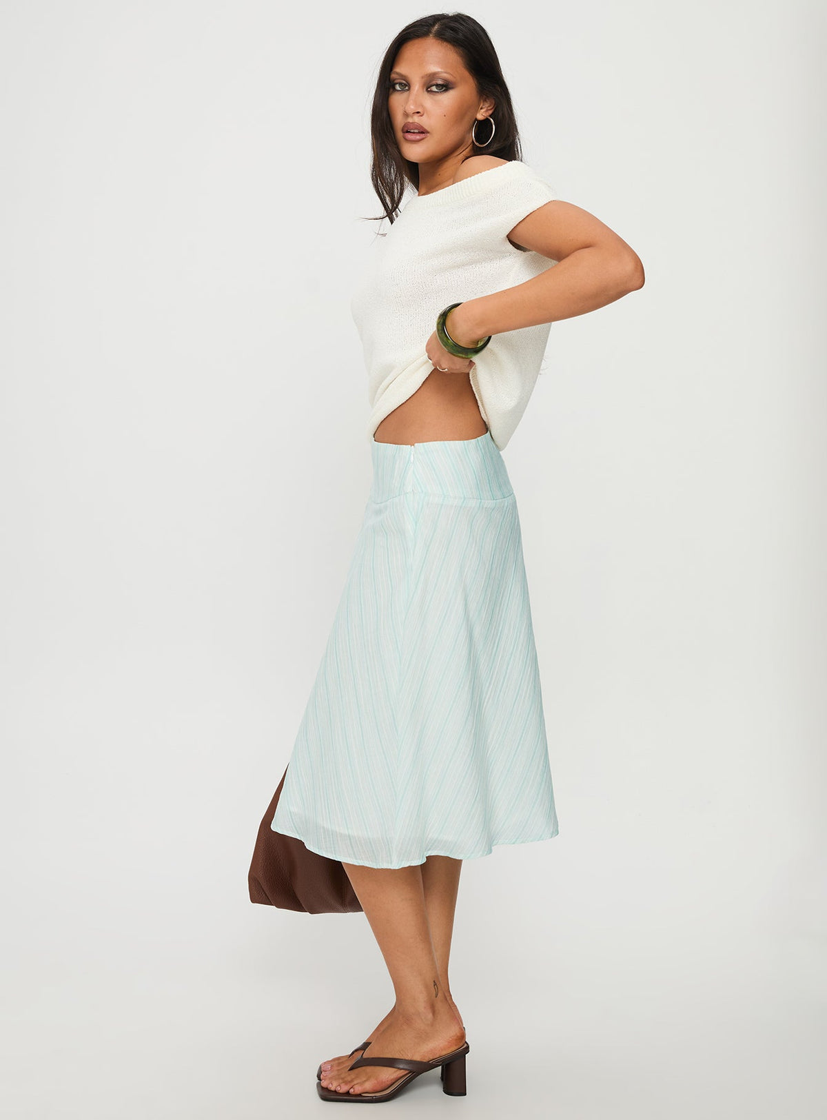 Alunara Midi Skirt Aqua Stripe