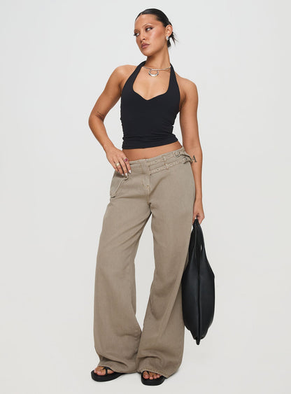 Paltrow Mid Rise Wide Leg Cargo Jeans Washed Brown