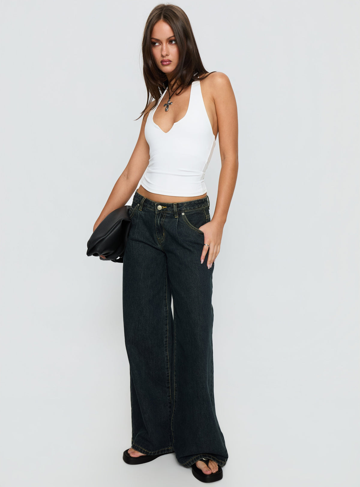 Supercut Low Rise Baggy Pleat Jeans Grunge Wash