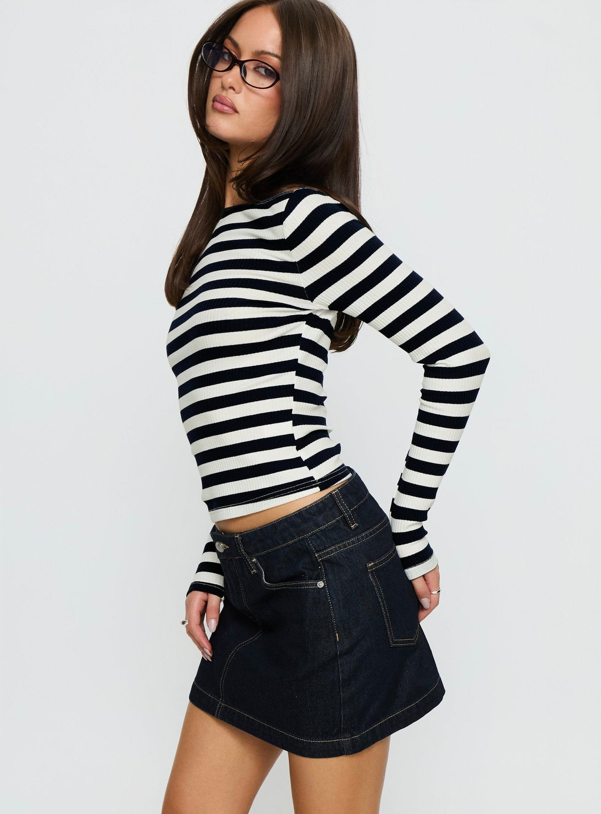 Nickei Denim Mini Skirt Raw Dark Wash