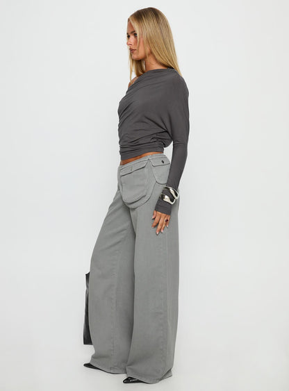 Incognito Low Rise Wide Leg Cargo Jeans Grey