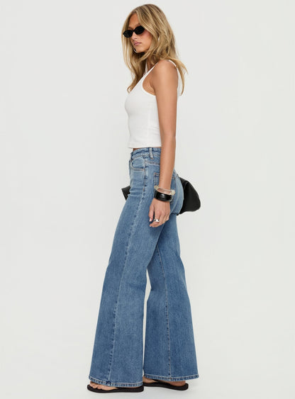 Thearlie High Rise Flared Jeans Mid Blue Wash
