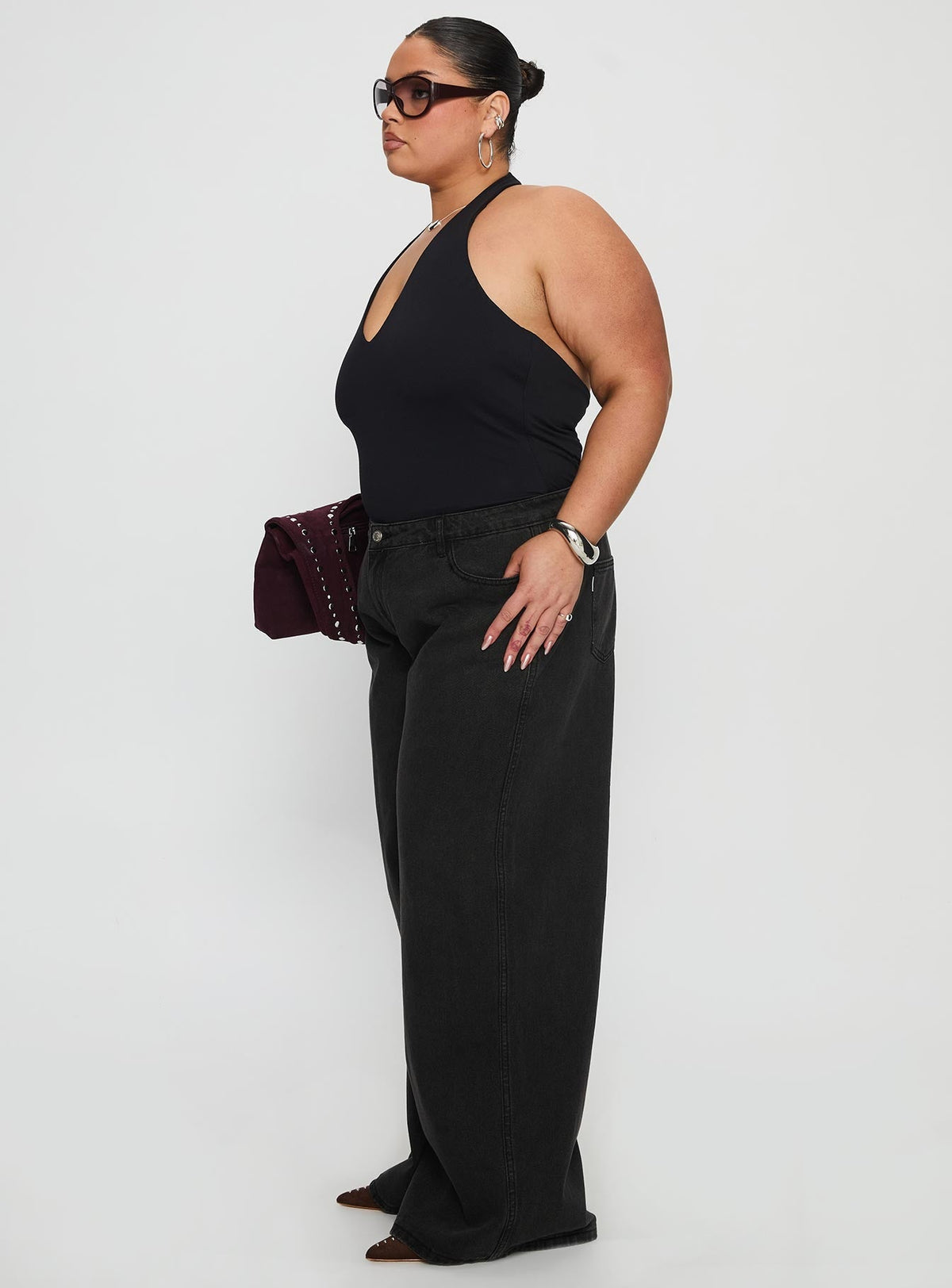 Ramos Low Rise Wide Leg Jeans Washed Black Curve