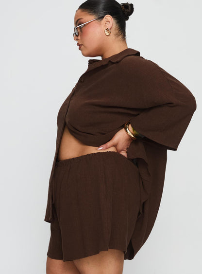 Peni Drawstring Linen Shorts Chocolate Curve