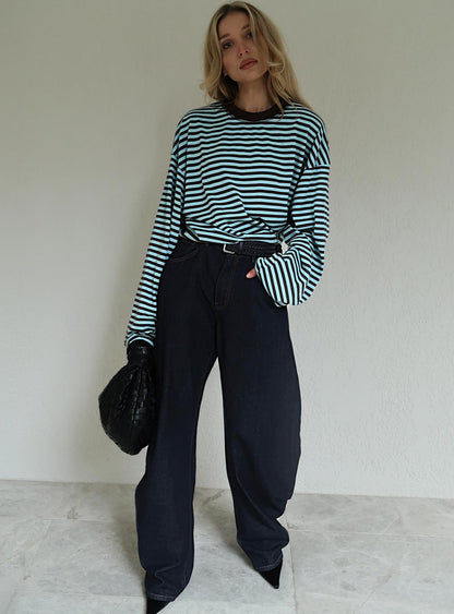 Horseshoe Mid Rise Barrel Leg Jeans Dark Denim