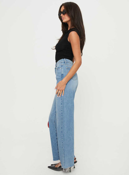 Henesey High Rise Straight Leg Jeans Mid Blue Wash