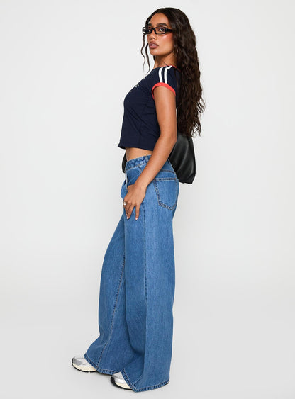 Supercut Low Rise Baggy Pleat Jeans Mid Blue