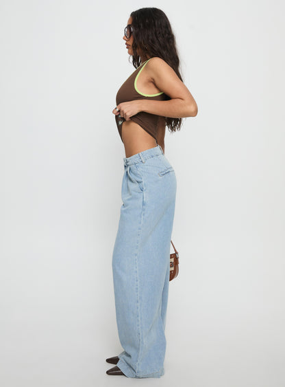 Siloh Mid Rise Wide Leg Denim Jeans Light Blue Wash