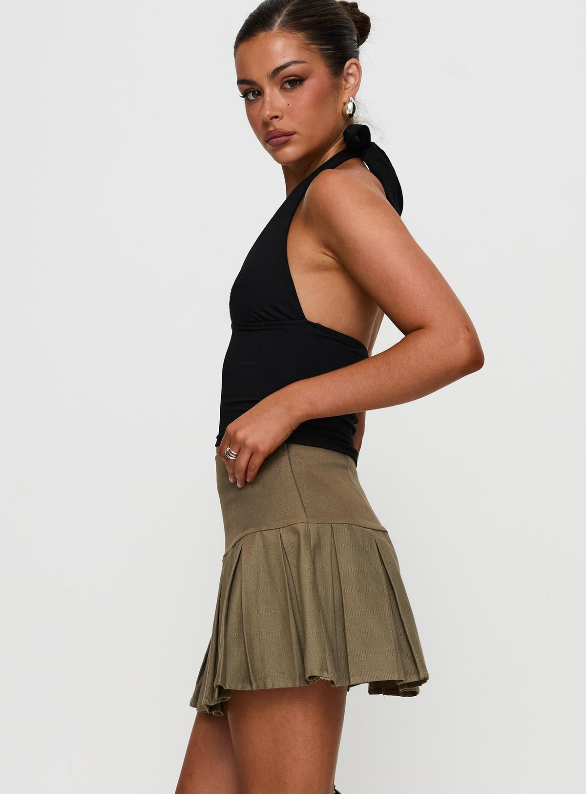 Feodora Pleat Mini Skirt Khaki