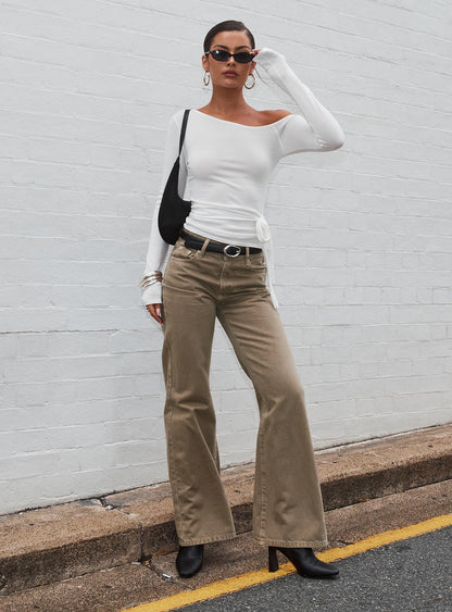 Under Control Mid Rise Wide Leg Jeans Washed Brown