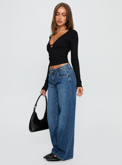 Wolfe Low Rise Straight Leg Jeans Dark Blue Wash