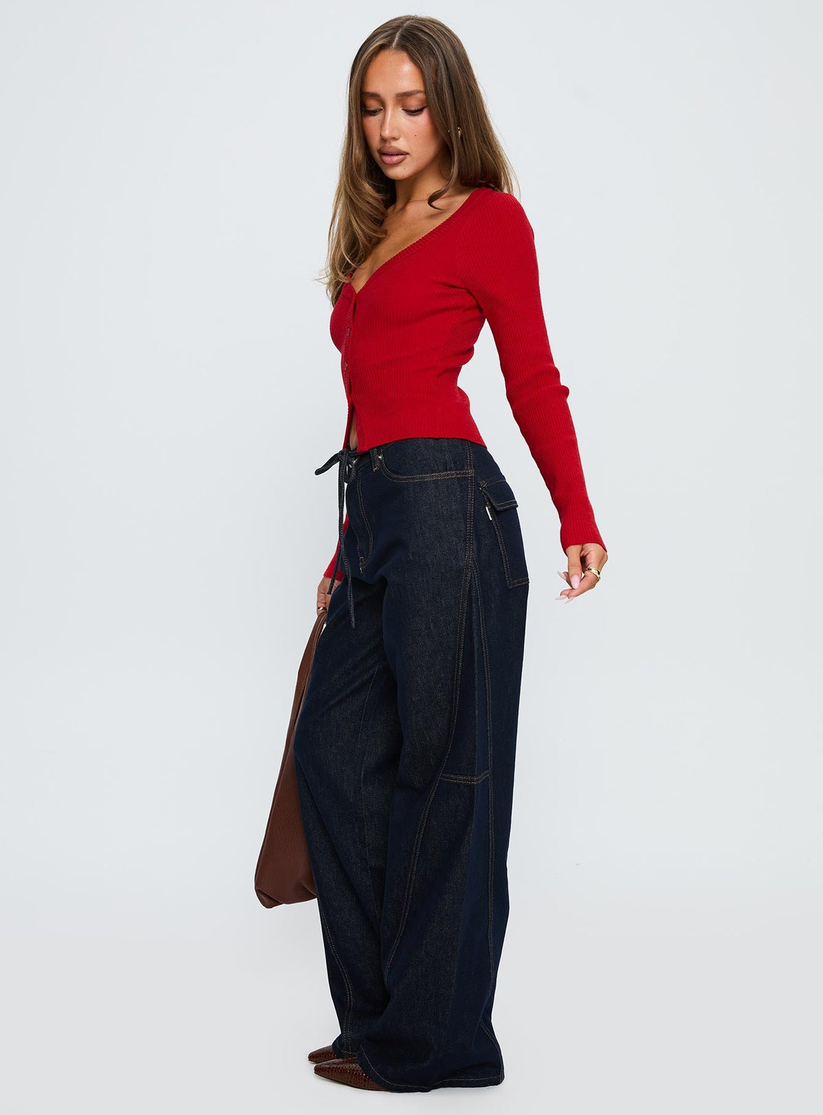 Bruiser Tie Waist Mid Rise Wide Leg Jeans Dark Indigo