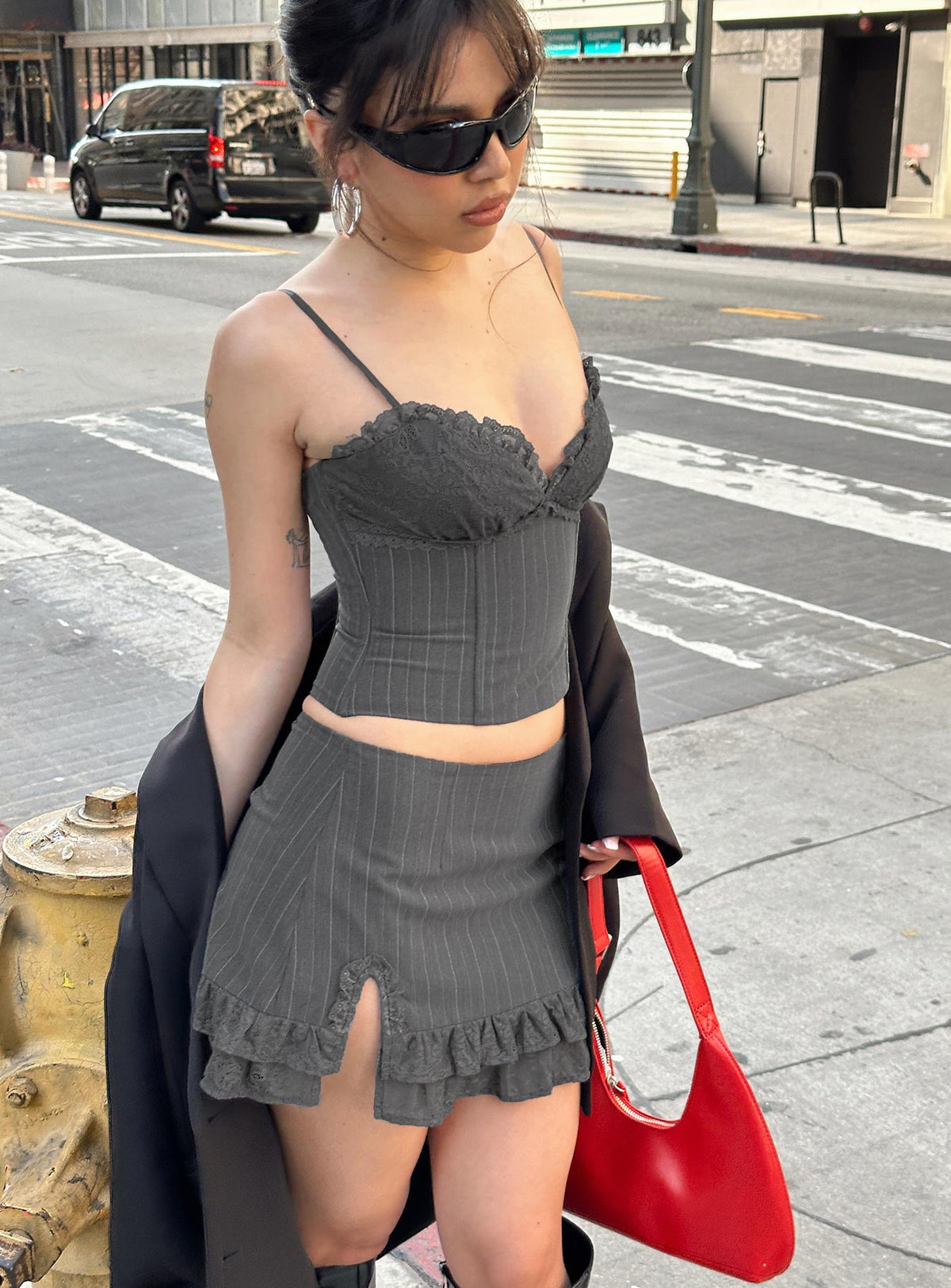 Ferran Mini Skirt Grey Pinstripe