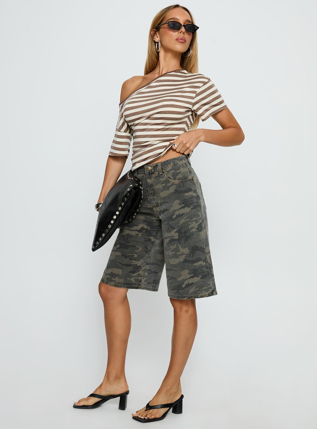 Tag Longline Denim Jorts Washed Camo
