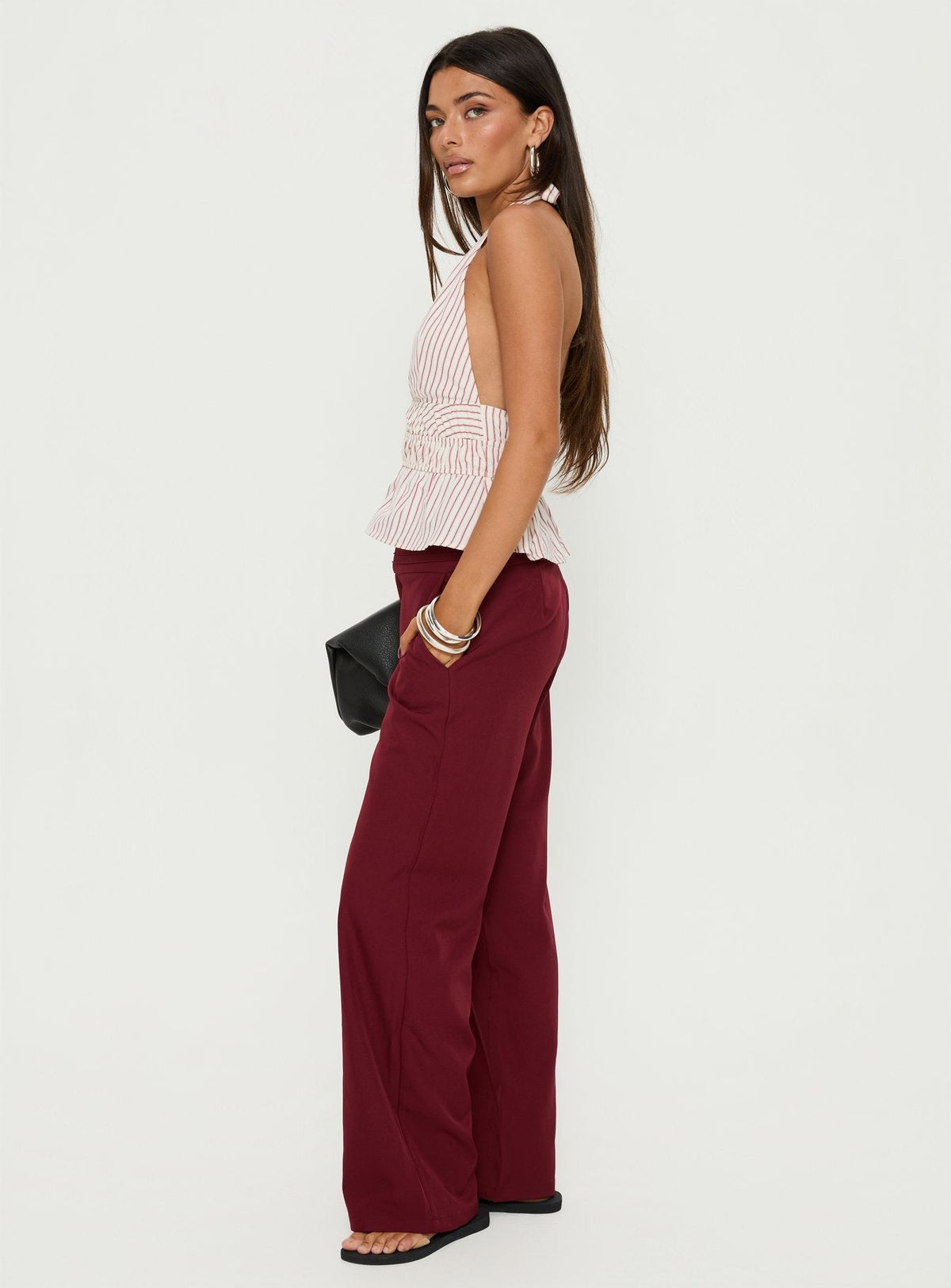 Good Riddance Pleat Tie Slouch Pants Burgundy
