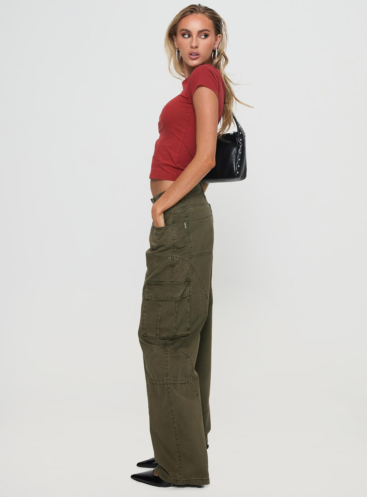 Ahstin Mid Rise Straight Leg Cargo Jeans Green
