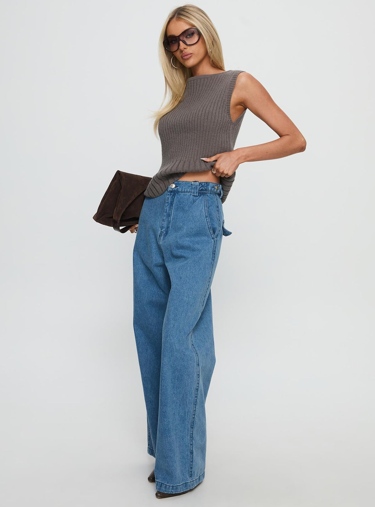 Seeker Mid Rise Wide Leg Jeans Denim