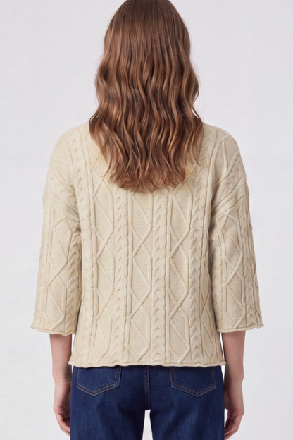 3/4 Sleeve Cable Sweater, Taupe