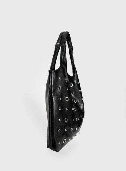 Find Your Love Eyelet Detail Shoulder Bag Black