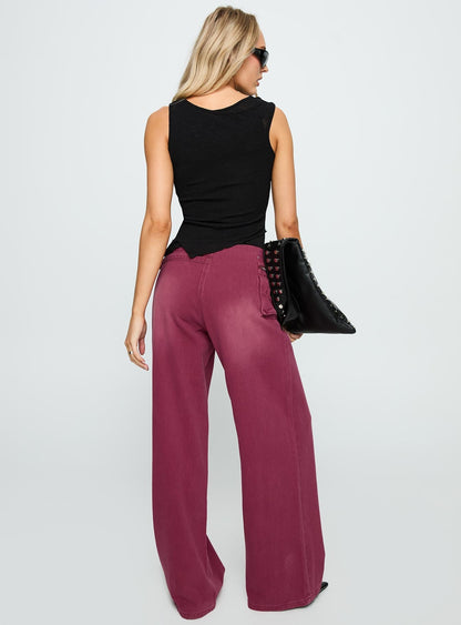 Paltrow Mid Rise Wide Leg Cargo Jeans Washed Burgundy