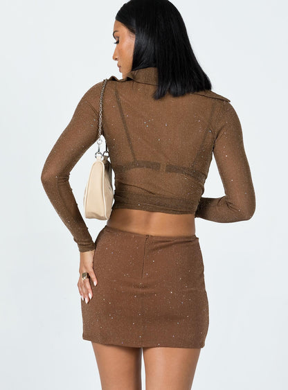 Selby Mini Skirt Brown Glitter