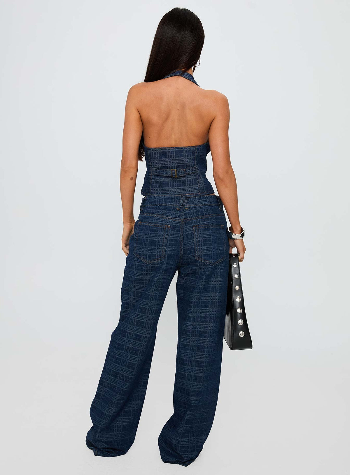 Top Model Low Rise Straight Leg Jeans Indigo Plaid