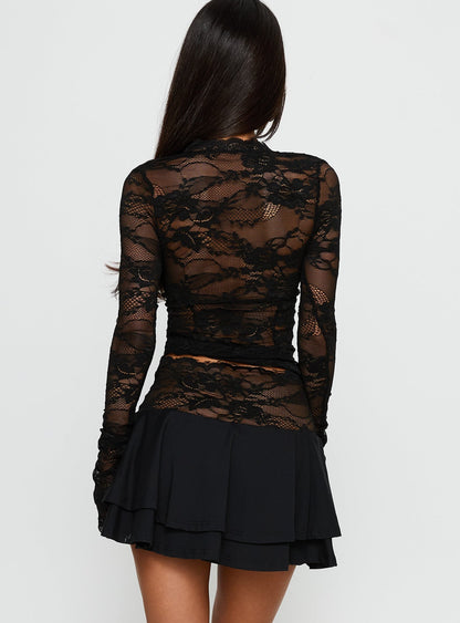 Kecia Lace Waistband Mini Skirt Black