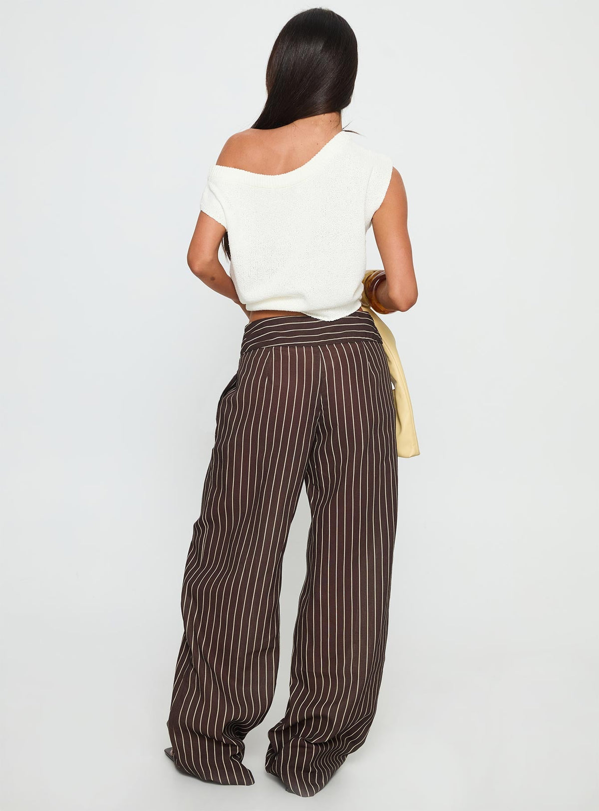 Winslie Thick Waistband Buckle Pants Chocolate Stripe