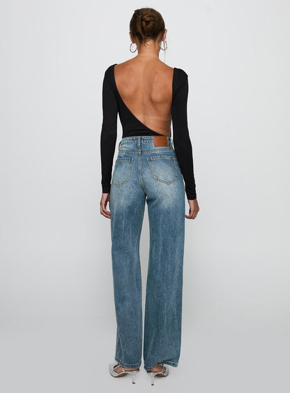 Sacramento High Rise Straight Leg Jeans Mid Blue Denim