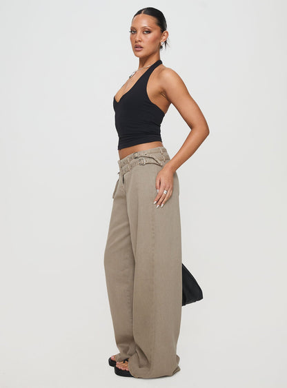 Paltrow Mid Rise Wide Leg Cargo Jeans Washed Brown Petite
