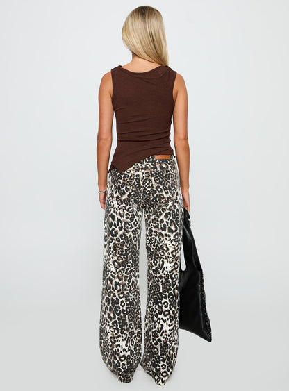 Wild Ride High Rise Wide Leg Cargo Jeans Leopard