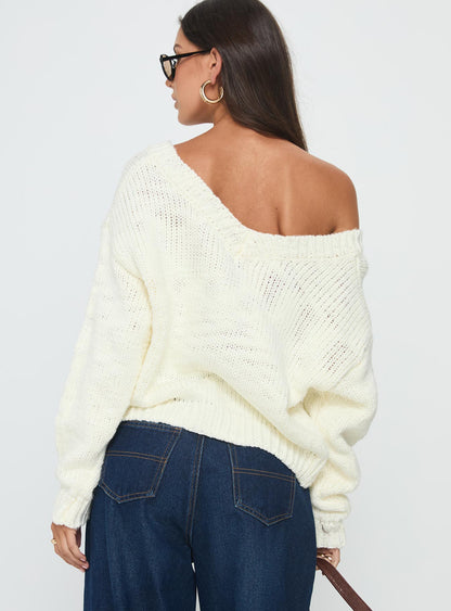 Talassa V Neck Knit Sweater White
