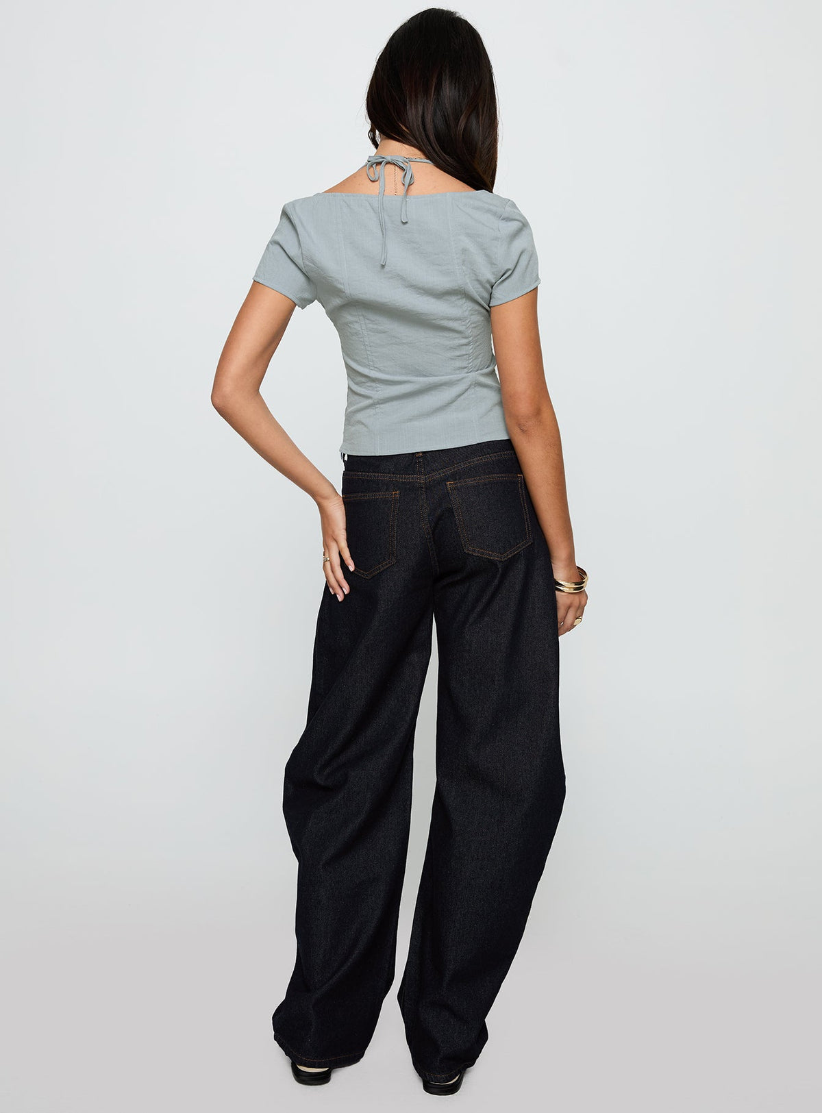 Horseshoe Mid Rise Barrel Leg Jeans Dark Denim
