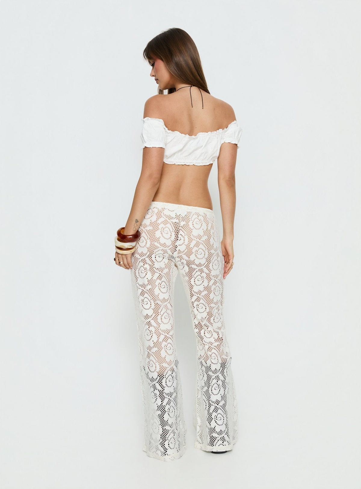 Rosadonna Lace Flare Pants Cream