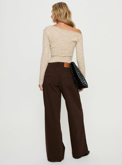 Naylor Mid Rise Wide Leg Jeans Brown