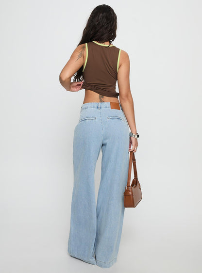 Siloh Mid Rise Wide Leg Denim Jeans Light Blue Wash