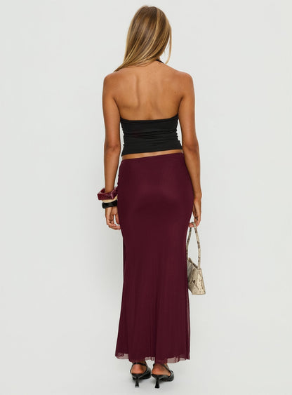 Caviar Tie Maxi Skirt Currant