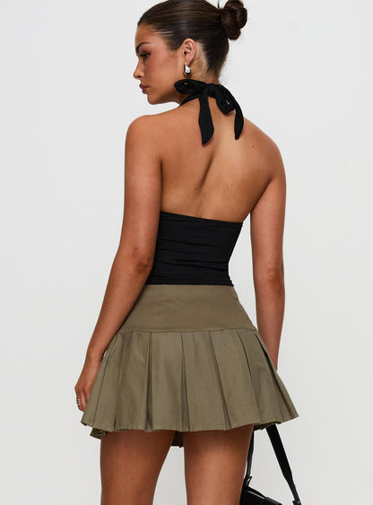 Feodora Pleat Mini Skirt Khaki
