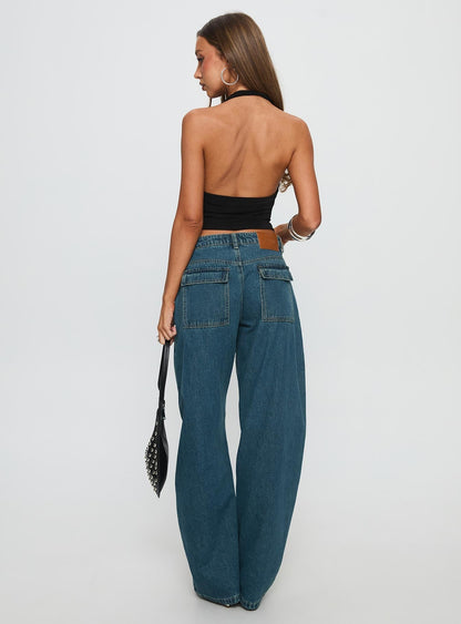 Juda Mid Rise Barrel Leg Jeans Mid Blue Wash