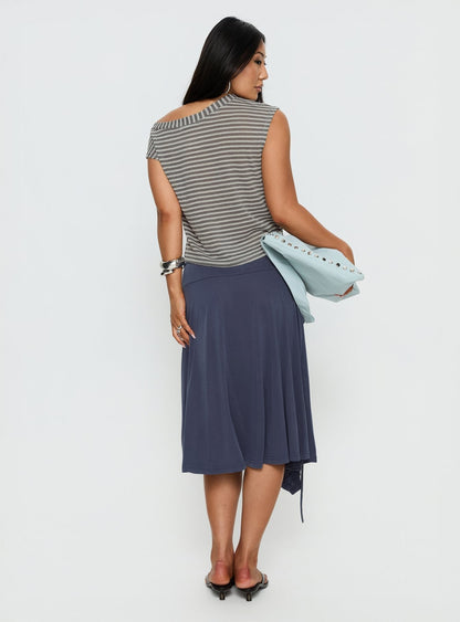 Joaney Tie Side Jersey Midi Skirt Slate