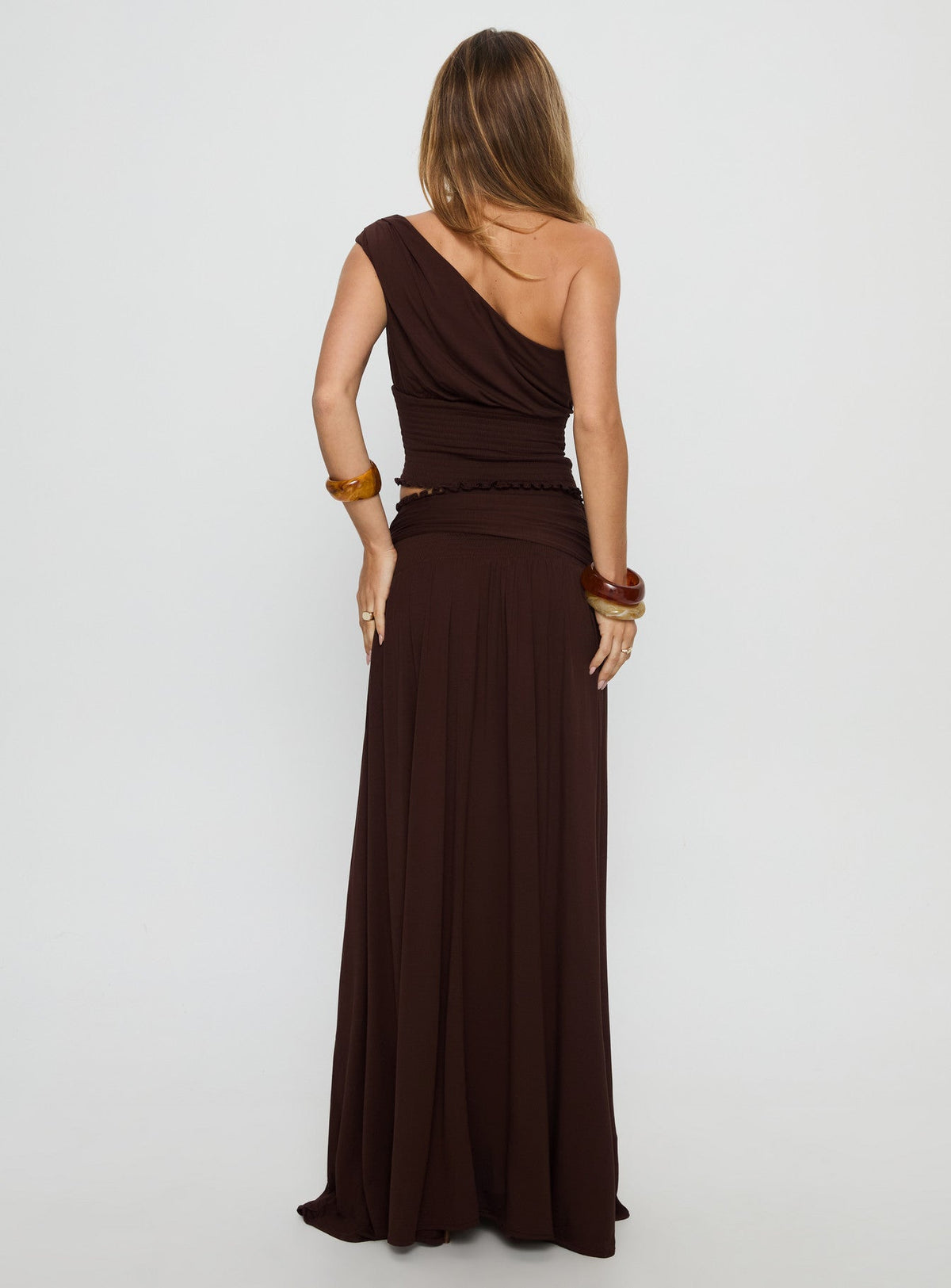 Full Orbit Shirred Maxi Skirt Chocolate Brown