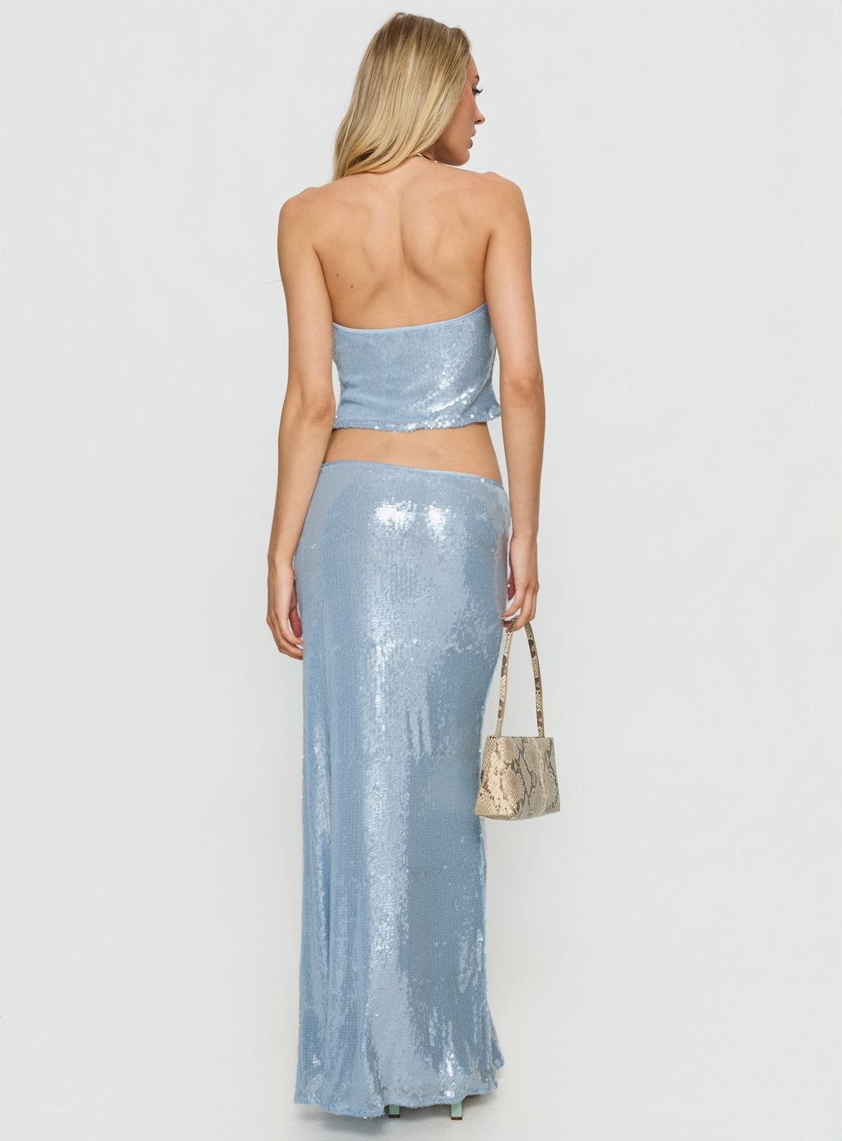 Emalia Sheer Sequin Maxi Skirt Blue