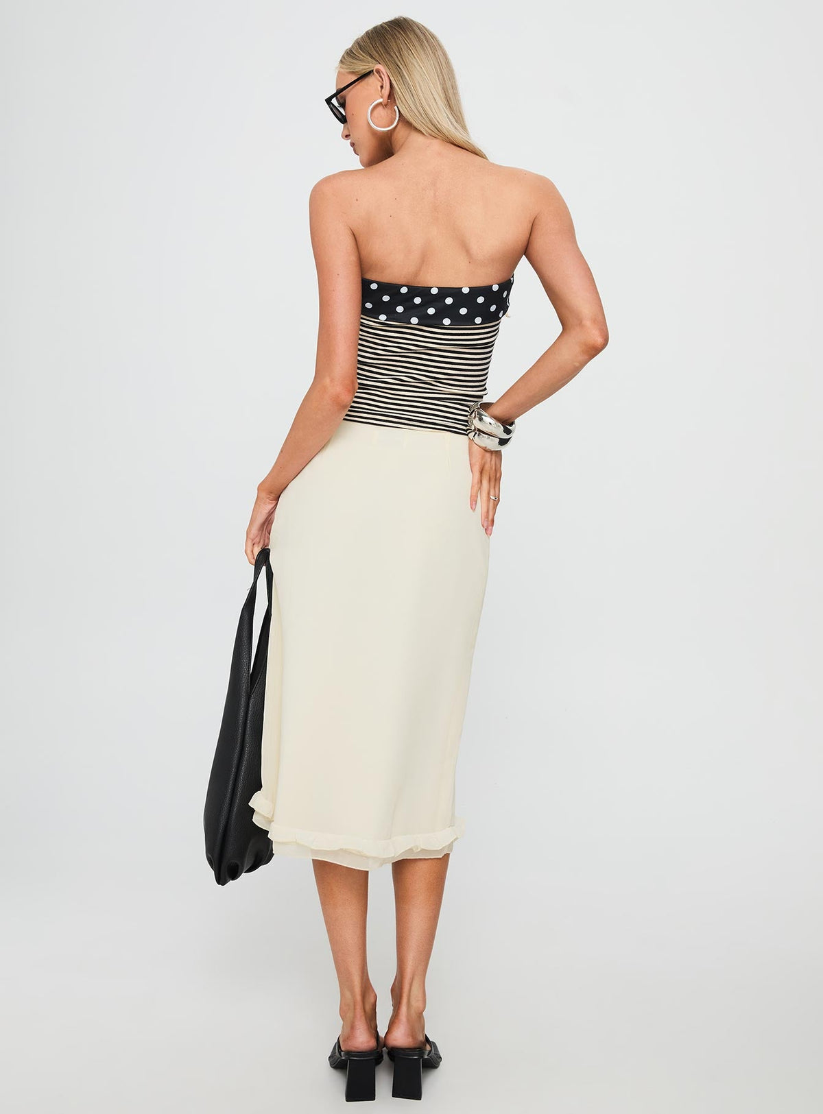 Rosette Frill Midi Skirt Cream