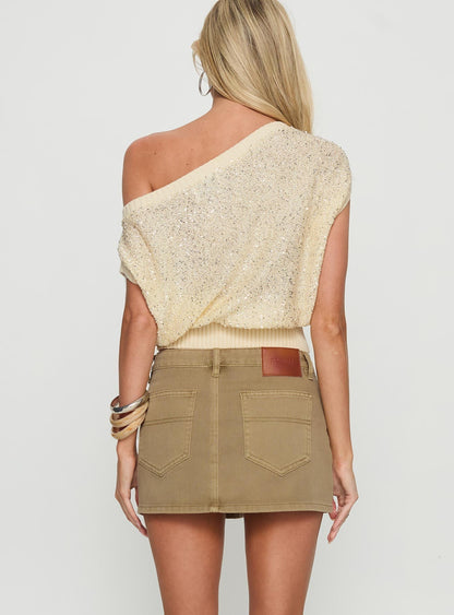 Katlynne Button Detail Mini Skirt Washed Beige