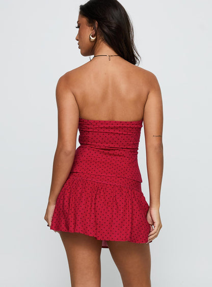 Tovie Frill Linen Blend Skort Red Polka