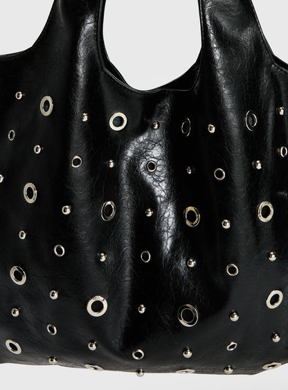 Find Your Love Eyelet Detail Shoulder Bag Black