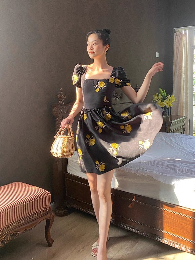 Moonlit Gold Camellia Dress